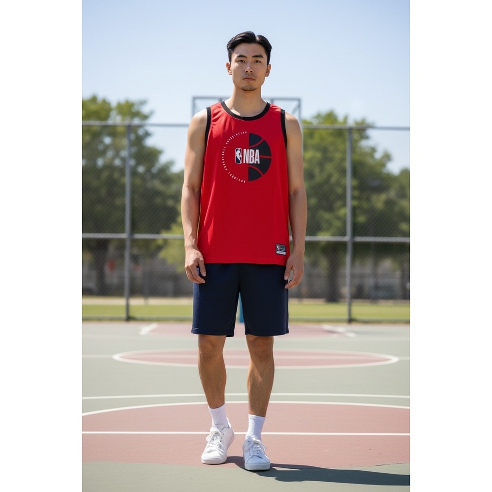 NBA Around The Arc Tank Mens Large Red Black Mesh Basketball Jersey ZXML422S